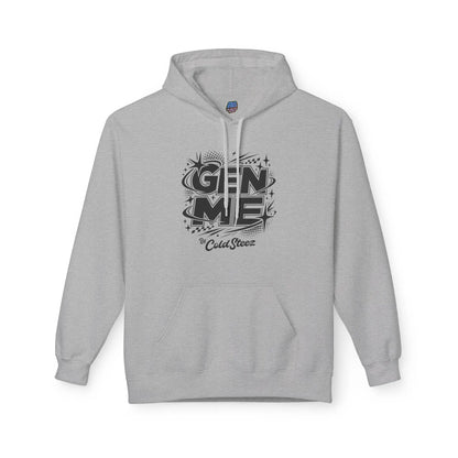 Gray hoodie with a graphic design on a white background